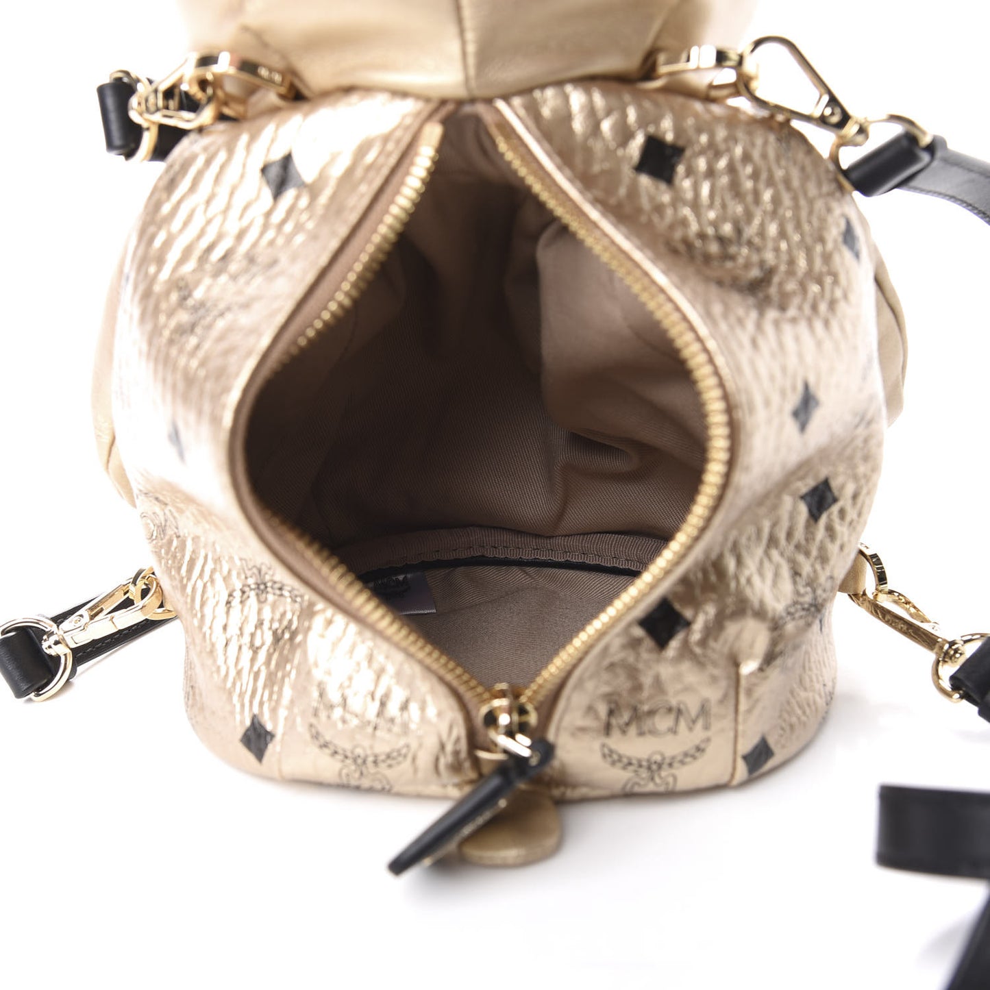 Calfskin Visetos Bear Zoo Doll Backpack Gold