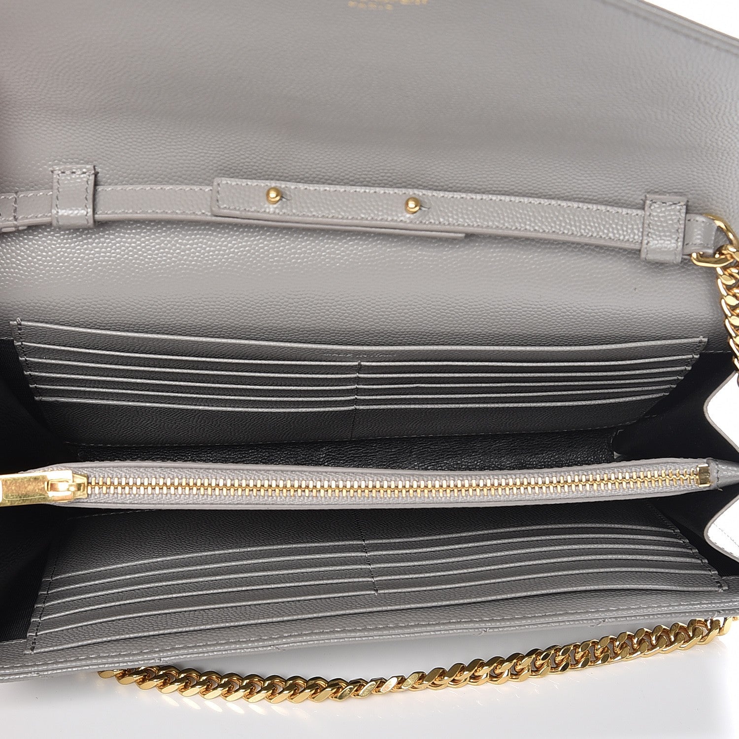 Saint Laurent Grain De Poudre Matelasse Chevron Monogram Chain Wallet Oyster Grey 5 of 7