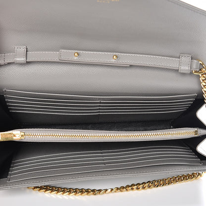 Saint Laurent Grain De Poudre Matelasse Chevron Monogram Chain Wallet Oyster Grey 5 of 7
