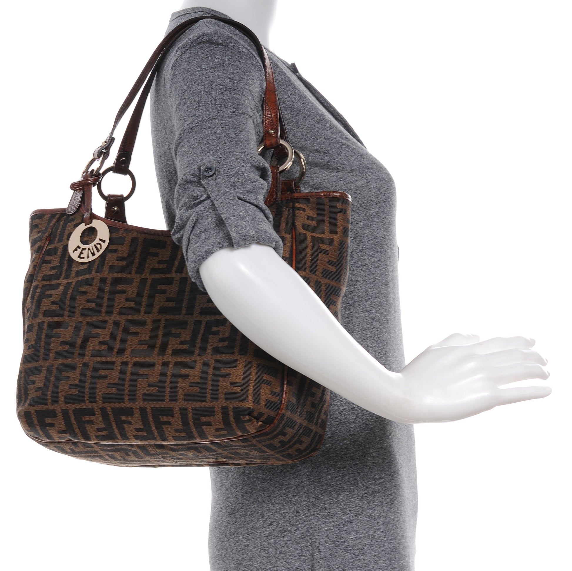 Fendi Zucca Calfskin Crocodile Embossed Chef Shopping Tote Tobacco 2 of 8