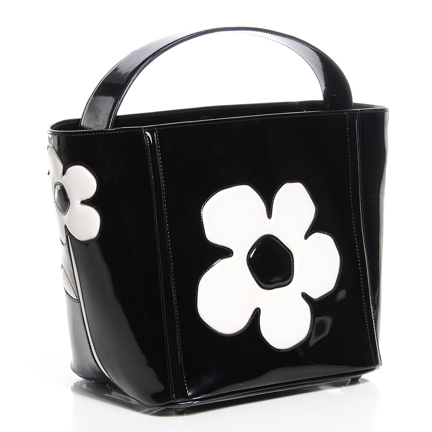 Spazzolato Floral Open Bucket Bag Black White
