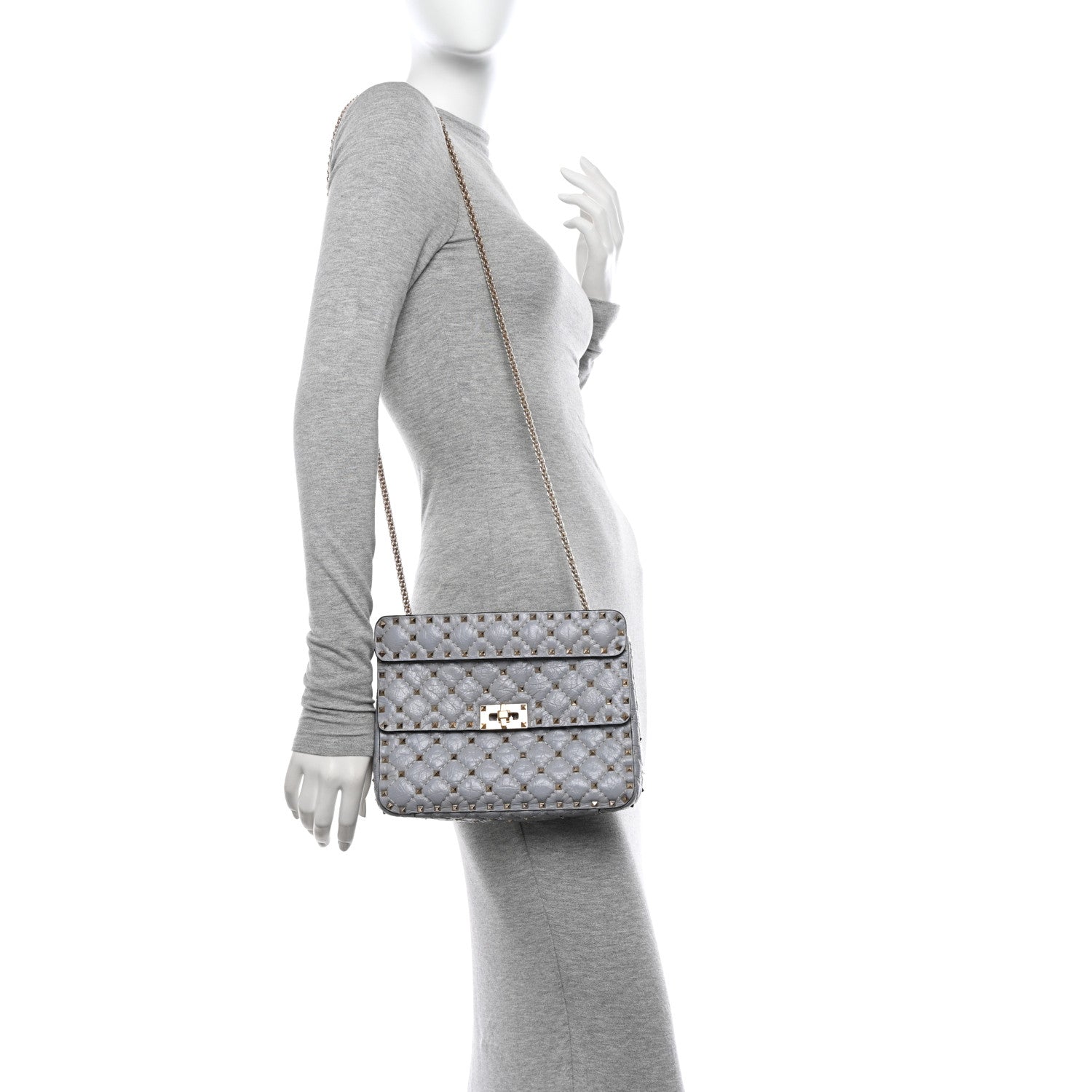 Valentino Garavani Craquele Nappa Medium Rockstud Spike Shoulder Bag Pastel Grey 3 of 10