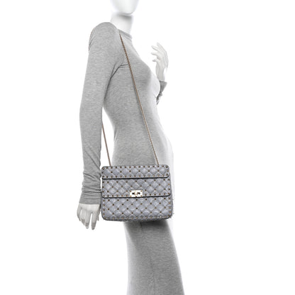 Valentino Garavani Craquele Nappa Medium Rockstud Spike Shoulder Bag Pastel Grey 3 of 10