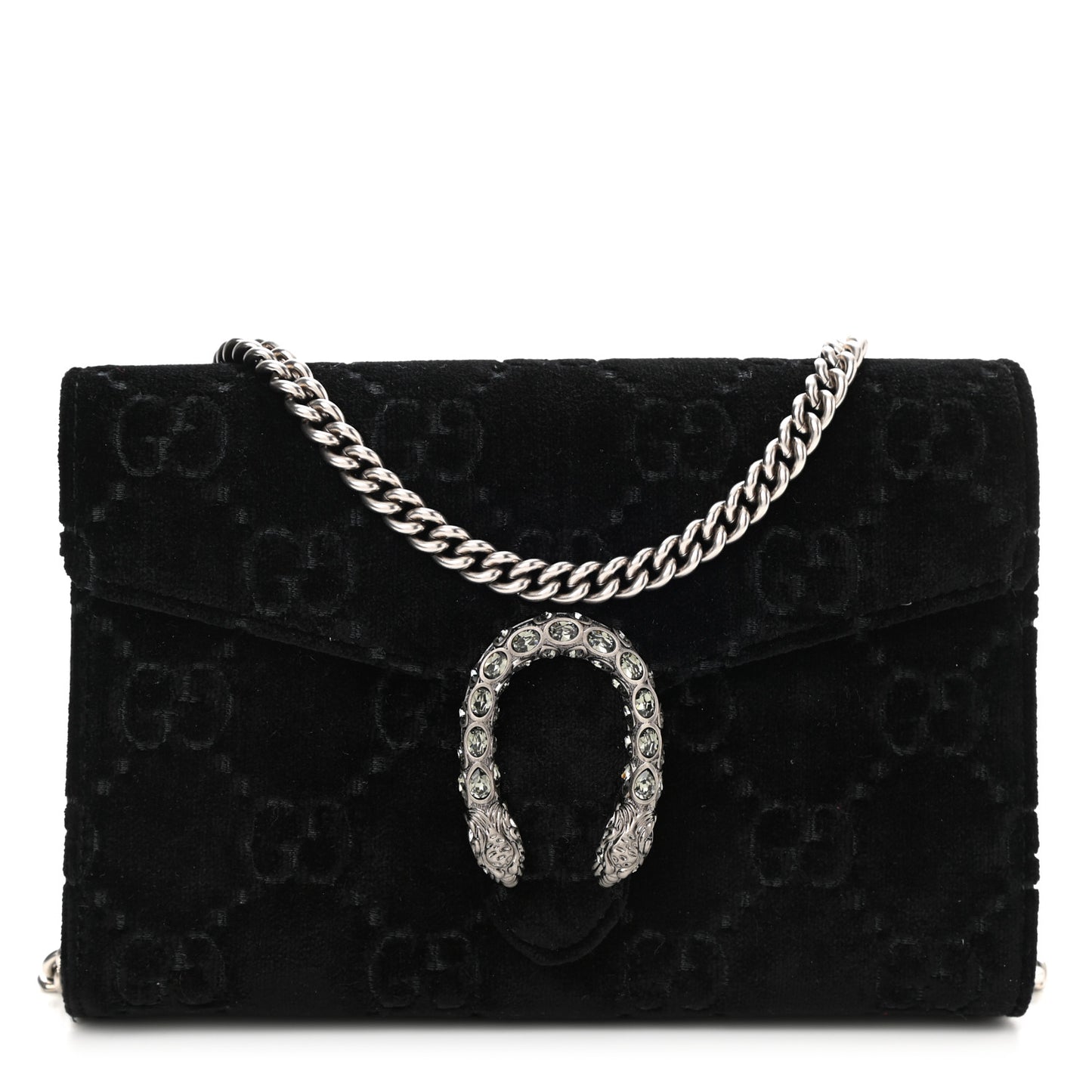 Velvet GG Monogram Mini Dionysus Chain Wallet Black
