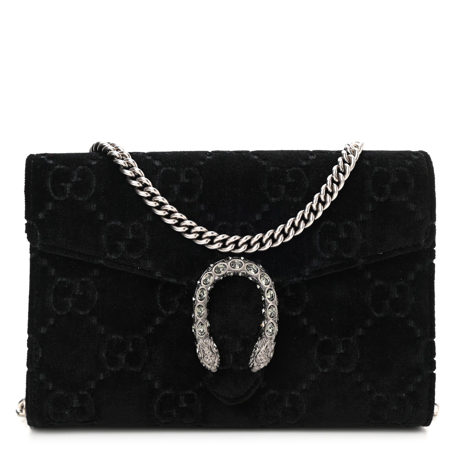Gucci Velvet GG Monogram Mini Dionysus Chain Wallet Black 1 of 8
