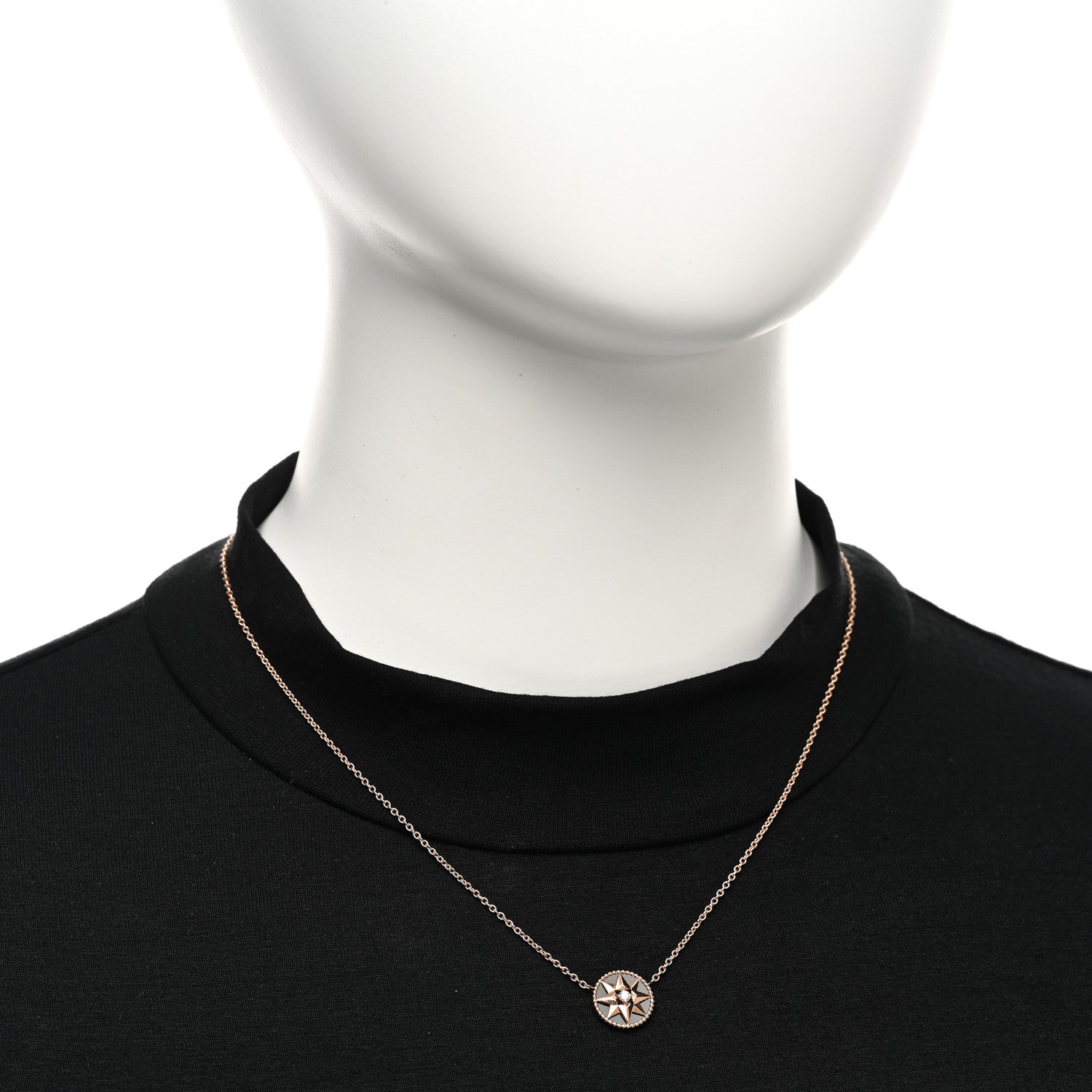 Christian Dior 18K Rose Gold Diamond Black Onyx Rose Des Vents Necklace 2 of 6