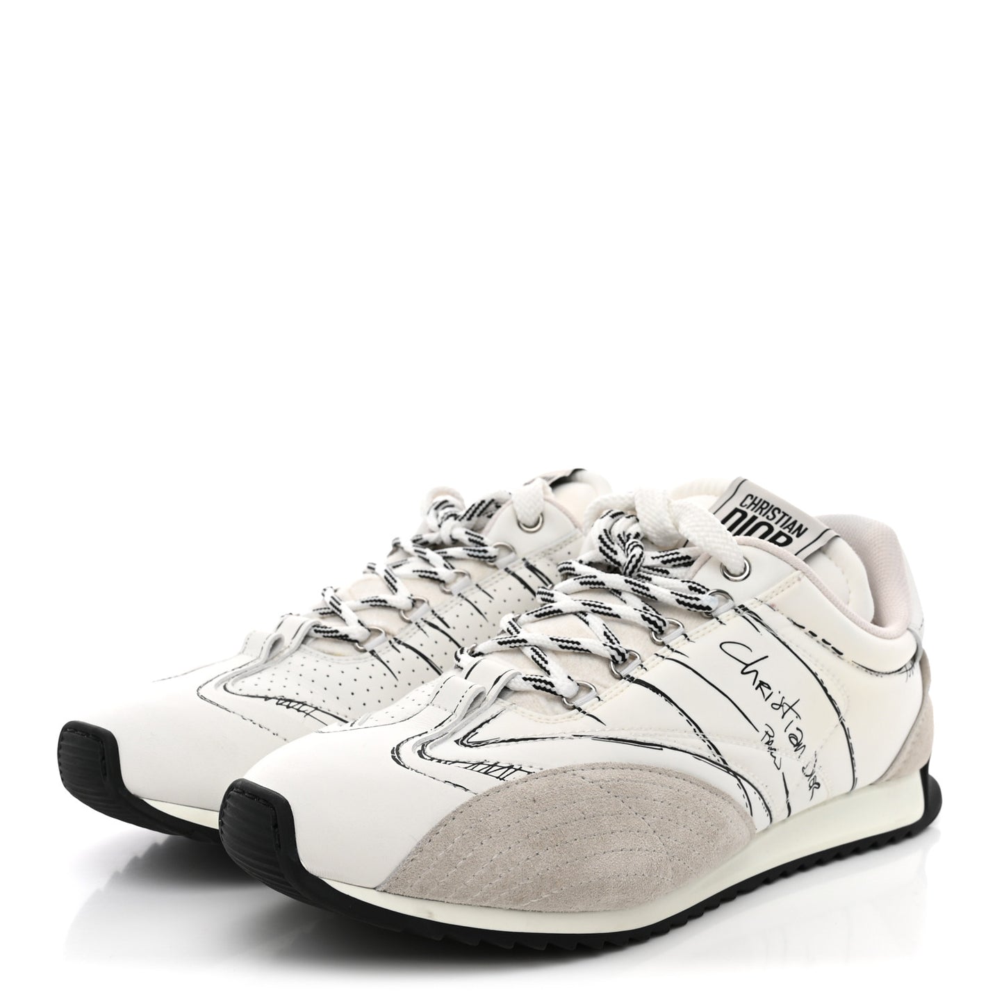 Calfskin Nylon Womens D-Sketch Sneakers 39 White
