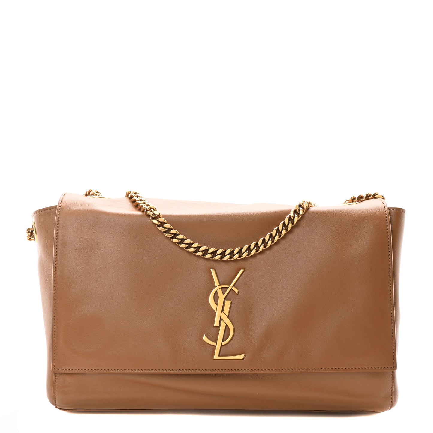 Smooth Calfskin Suede Medium Reversible Monogram Kate Satchel Light Ochre