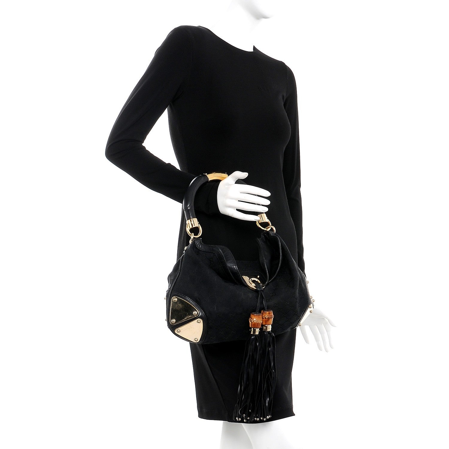 Gucci Monogram Medium Indy Top Handle Hobo Bag Black 2 of 10
