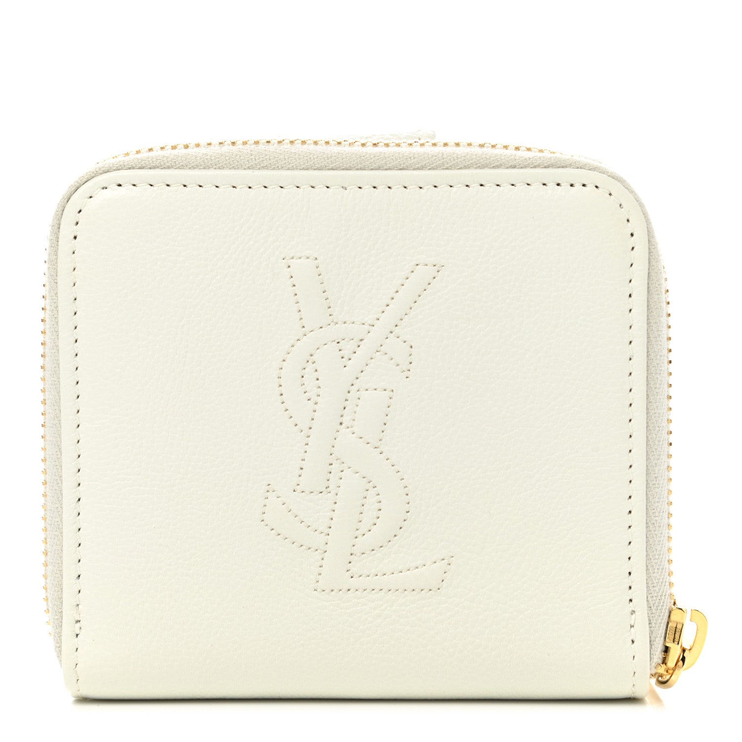 Saint Laurent Calfskin Belle de Jour Zip Around French Wallet White 1 of 9