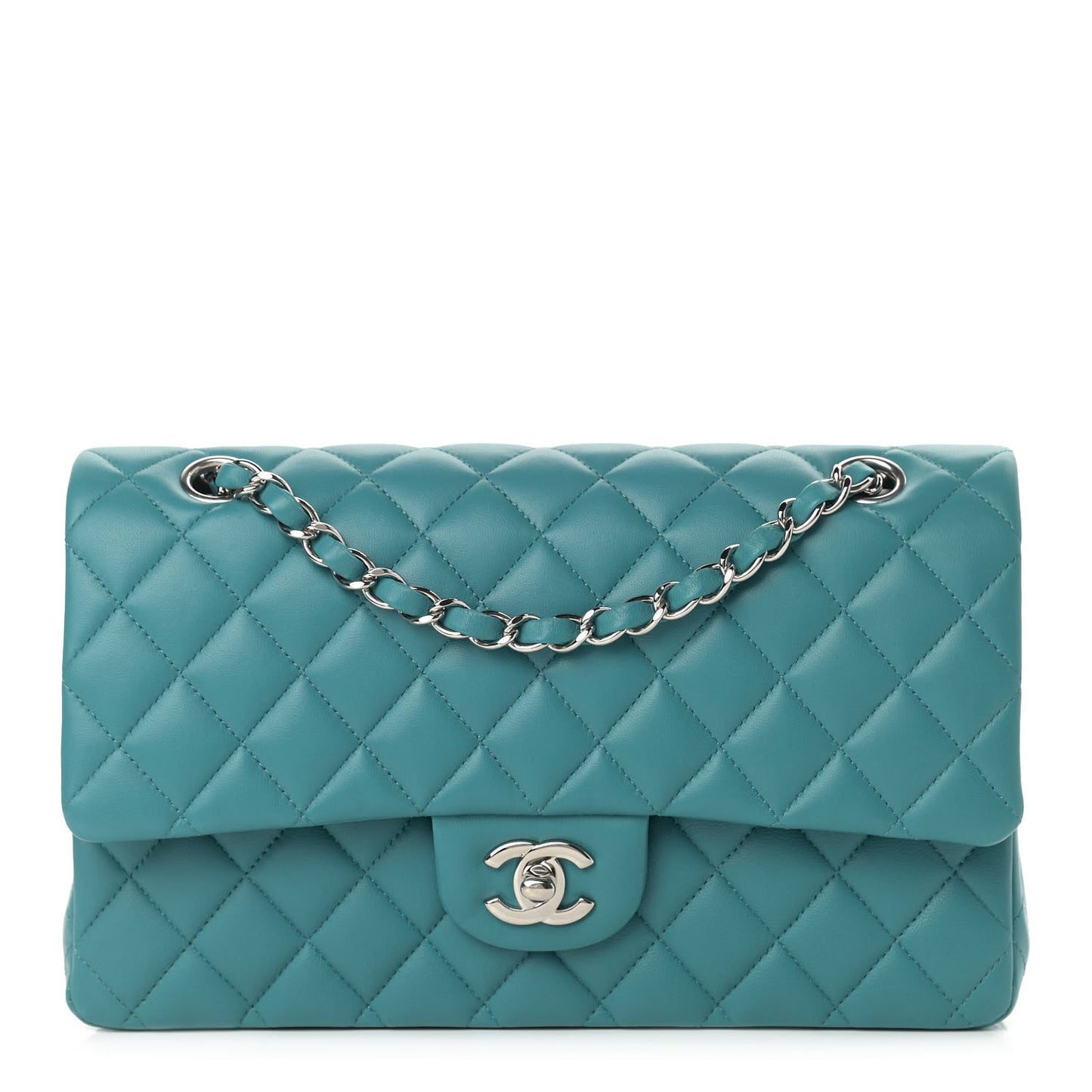 Lambskin Quilted Medium Double Flap Turquoise