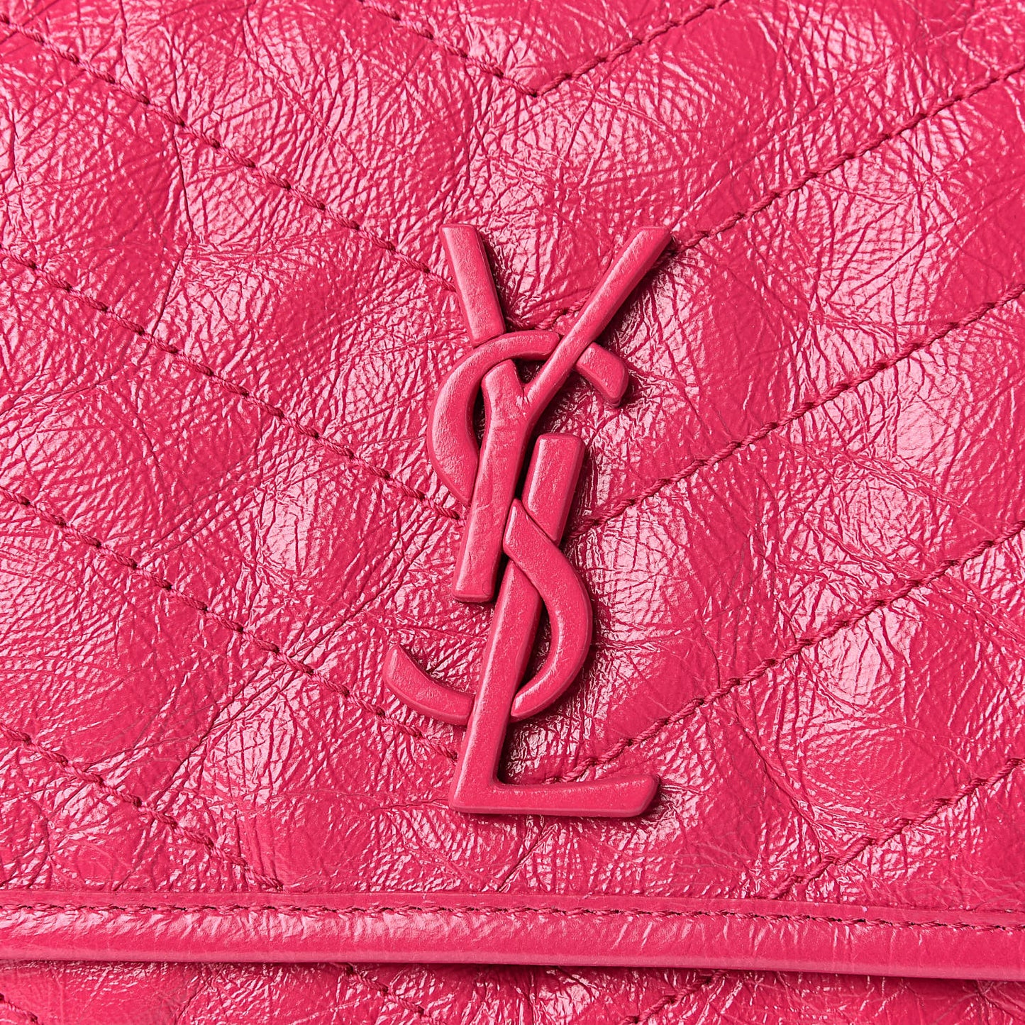 Crinkled Calfskin Matelasse Monogram Medium Niki Chain Satchel Freesia