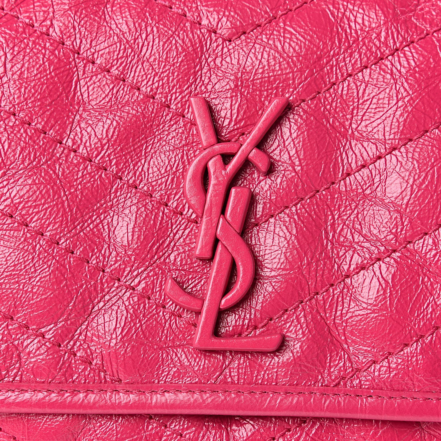Saint Laurent Crinkled Calfskin Matelasse Monogram Medium Niki Chain Satchel Freesia 10 of 11