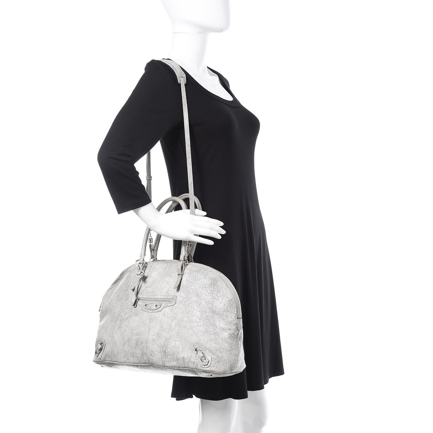 Agneau Classic Silver Hardware Papier Large Bowling Bag Grey