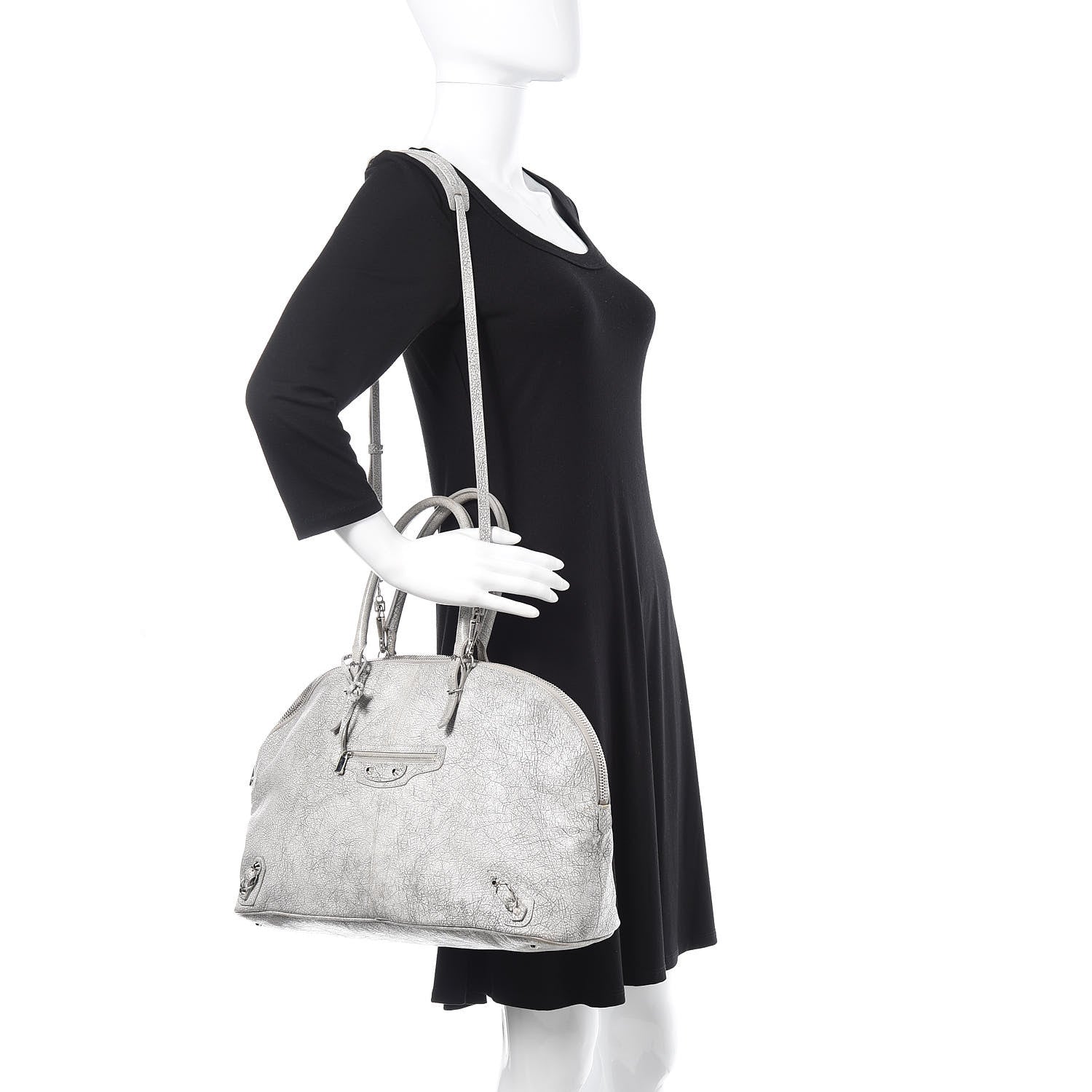 Balenciaga Agneau Classic Silver Hardware Papier Large Bowling Bag Grey 2 of 20
