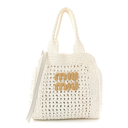 Miu Miu Raffia Crochet Woven Tote Bag White 1 of 10