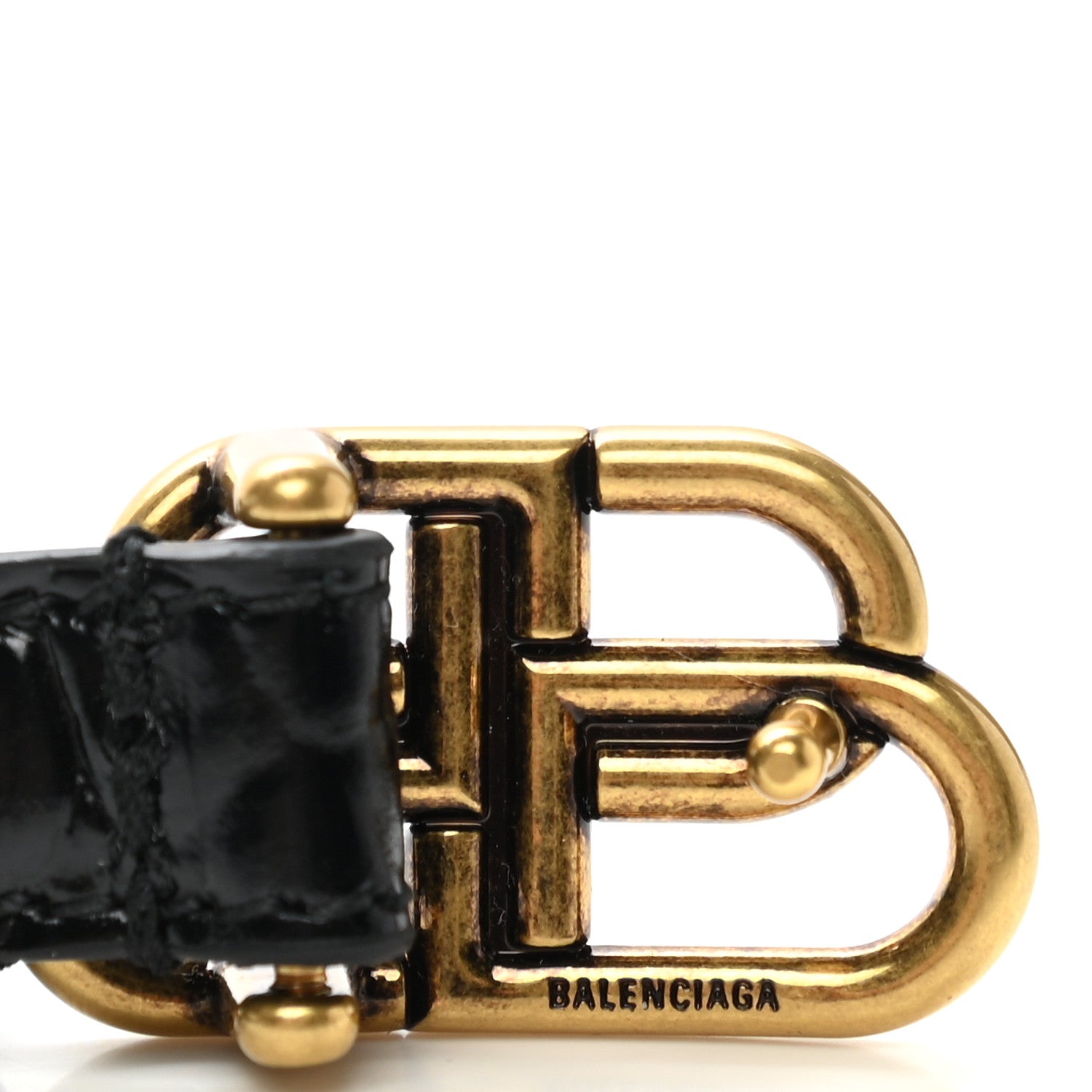 Balenciaga Shiny Calfskin Crocodile Embossed BB 15mm Thin Belt 75 30 Black 3 of 8