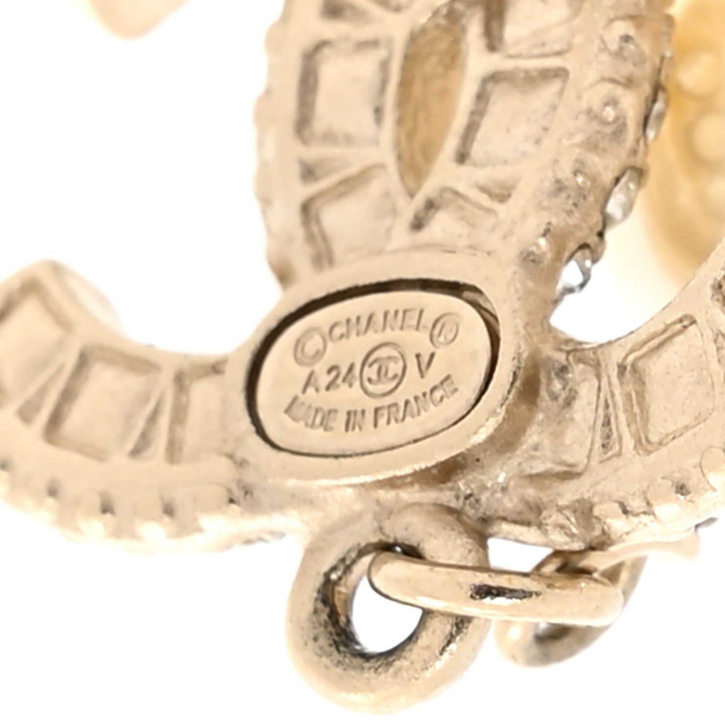 Chanel Crystal Timeless CC Pearl Drop Earrings Light Gold 4 of 4