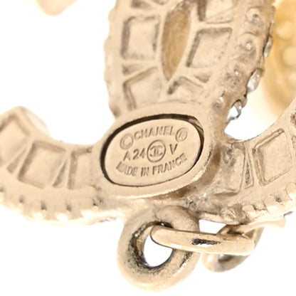 Chanel Crystal Timeless CC Pearl Drop Earrings Light Gold 4 of 4