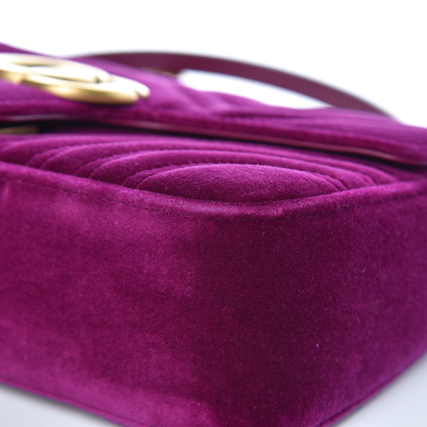 Velvet Matelasse Small GG Marmont Shoulder Bag Fuchsia Violet Cyclamen