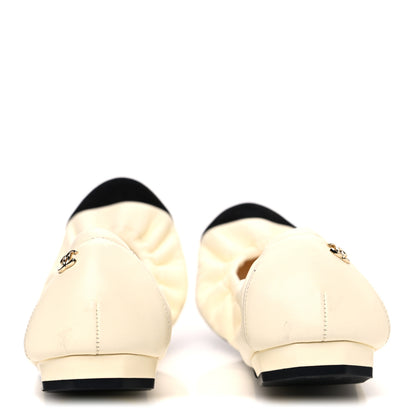 Chanel Lambskin Suede CC Elastic Cap Toe Ballerina Flats 39.5 Beige Black 6 of 12