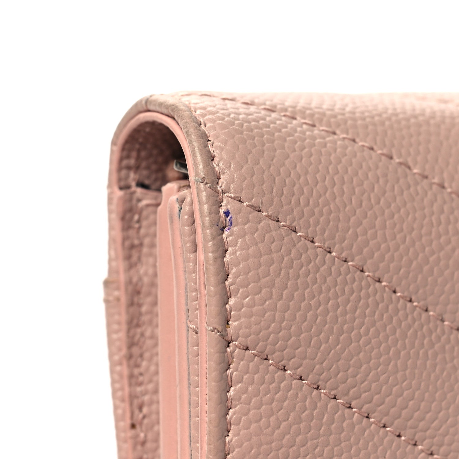 Saint Laurent Grain De Poudre Matelasse Chevron Monogram Compact Tri Fold Wallet Pale Pink 12 of 14