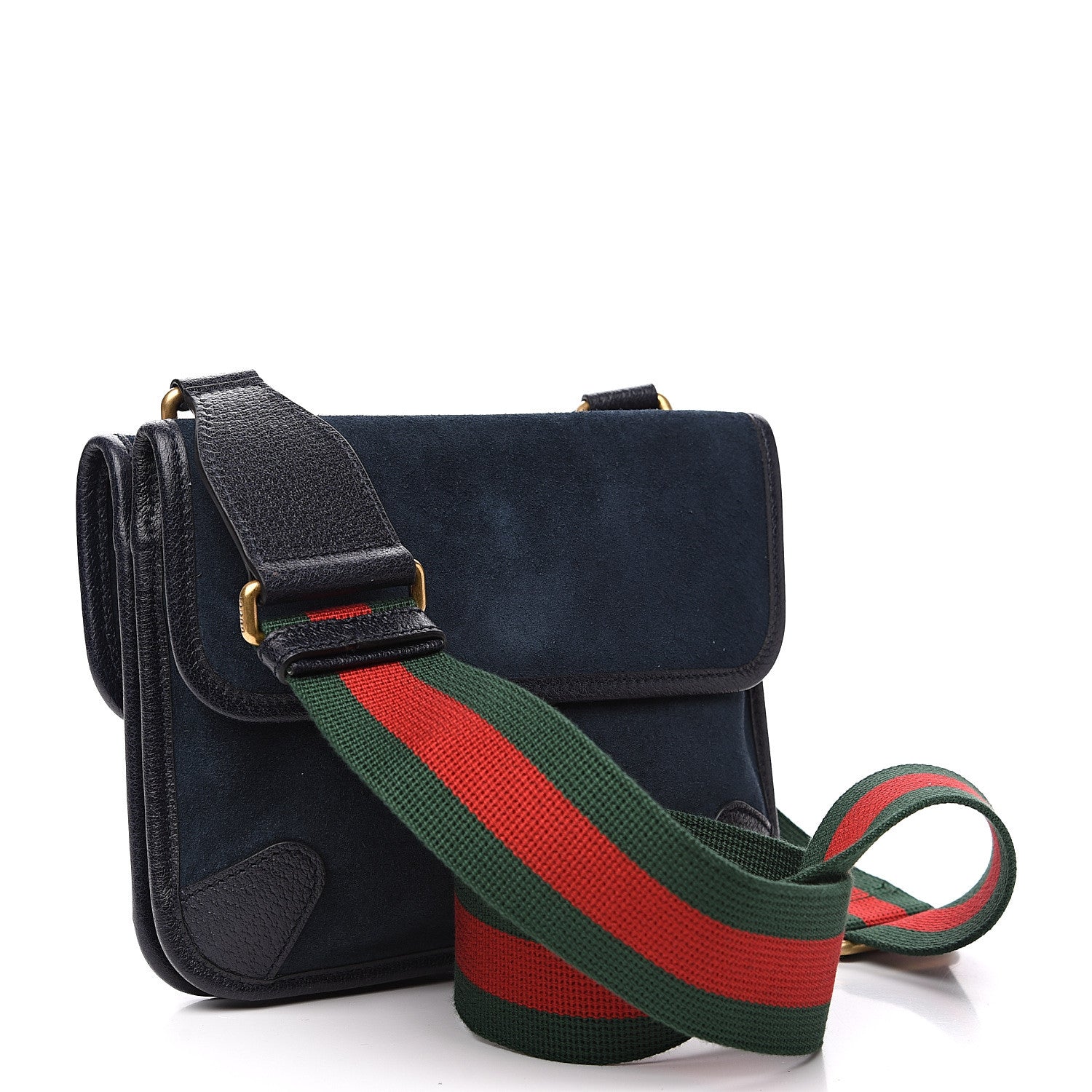 Gucci Suede Web Small Neo Vintage Double Flap Messenger Bag Blue 2 of 9