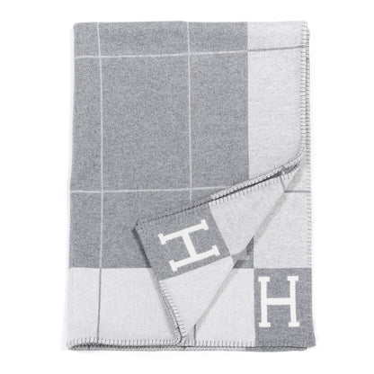 Hermes Wool Cashmere Avalon III Blanket Ecru Gris Clair 2 of 4