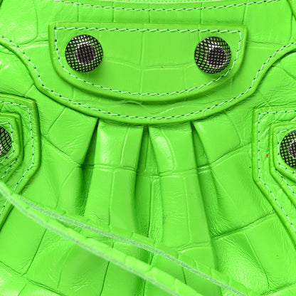 Balenciaga Extra Supple Calfskin Crocodile Embossed Le Cagole Mini Purse With Chain Acid Green 7 of 10
