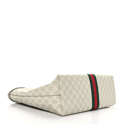 Gucci GG Supreme Monogram Textured Dollar Calfskin Web Medium Ophidia Shopping Tote Beige Mystic White Oatmeal 4 of 9