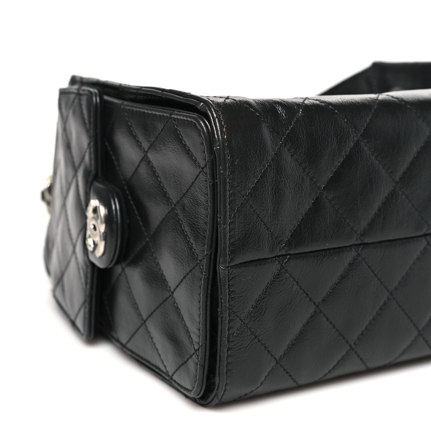 Shiny Crumpled Calfskin Quilted Small Chanel 25 Handbag Black