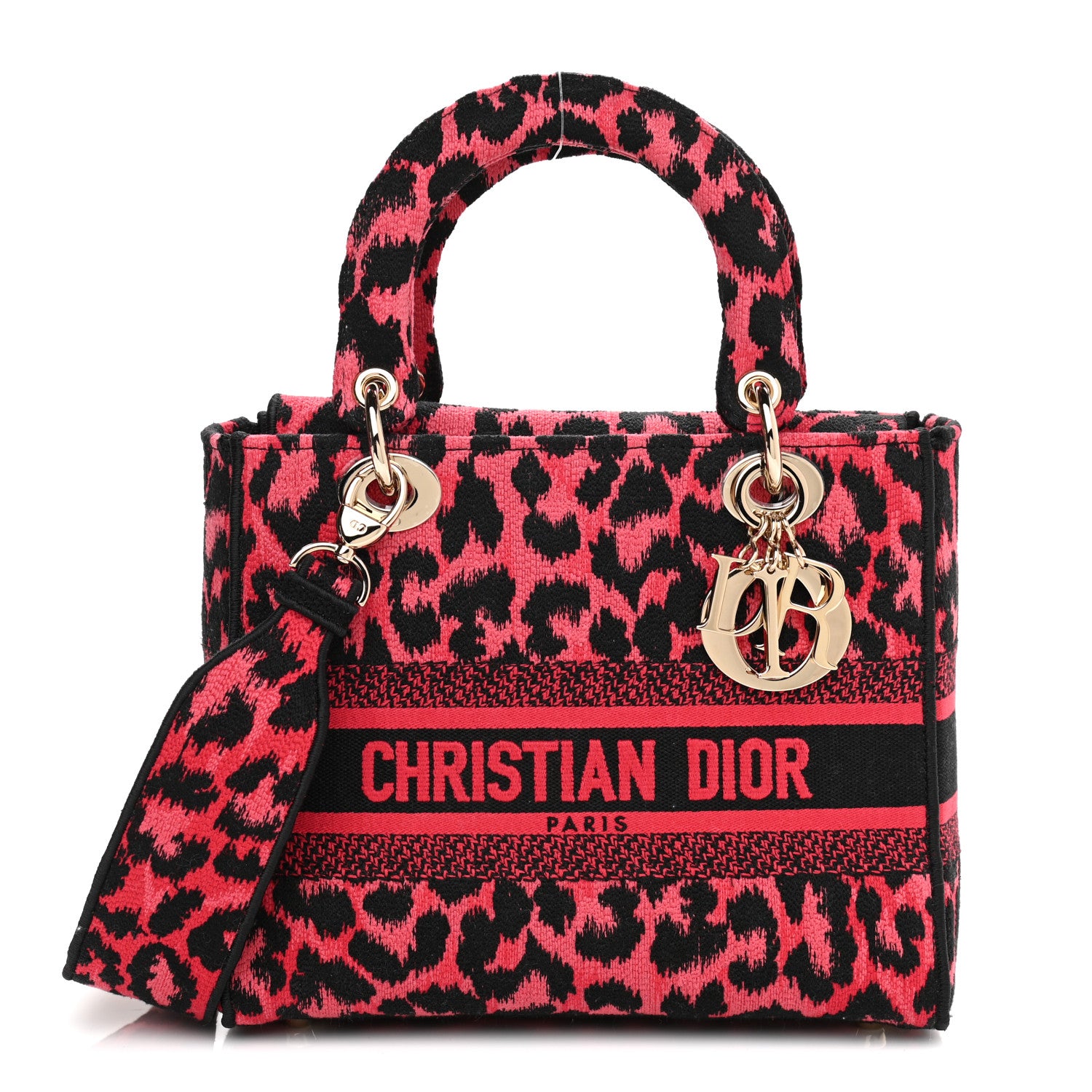 Christian Dior Canvas Mizza Embroidered Medium Lady D-Lite Fuchsia