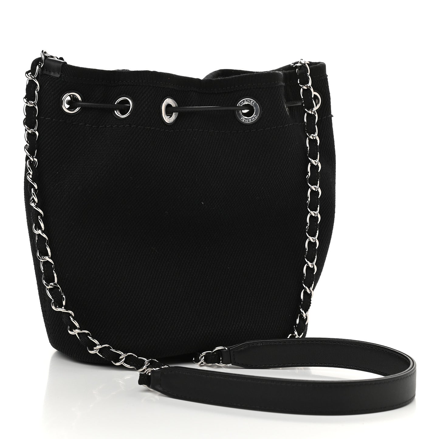 Canvas Deauville Drawstring Bucket Bag Black