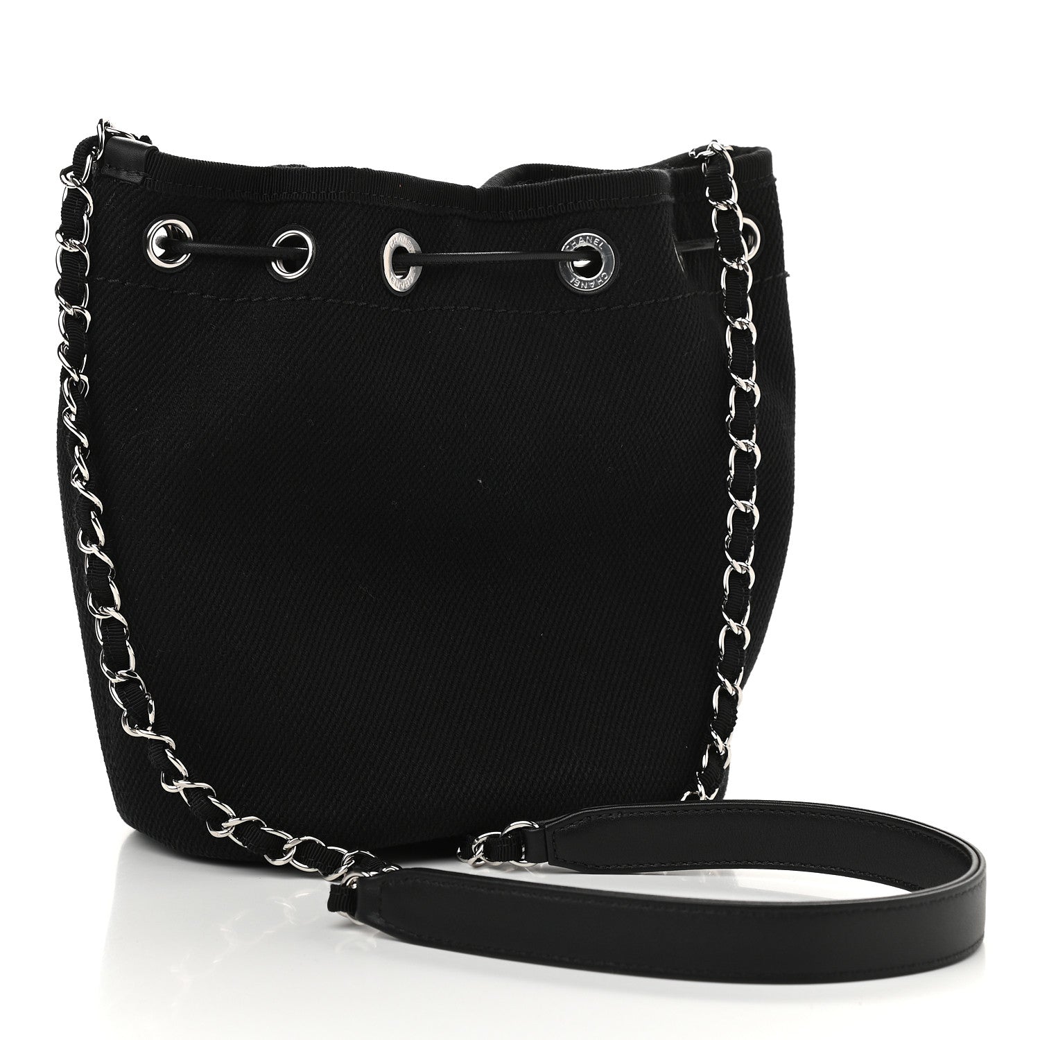 Chanel Canvas Deauville Drawstring Bucket Bag Black 3 of 9
