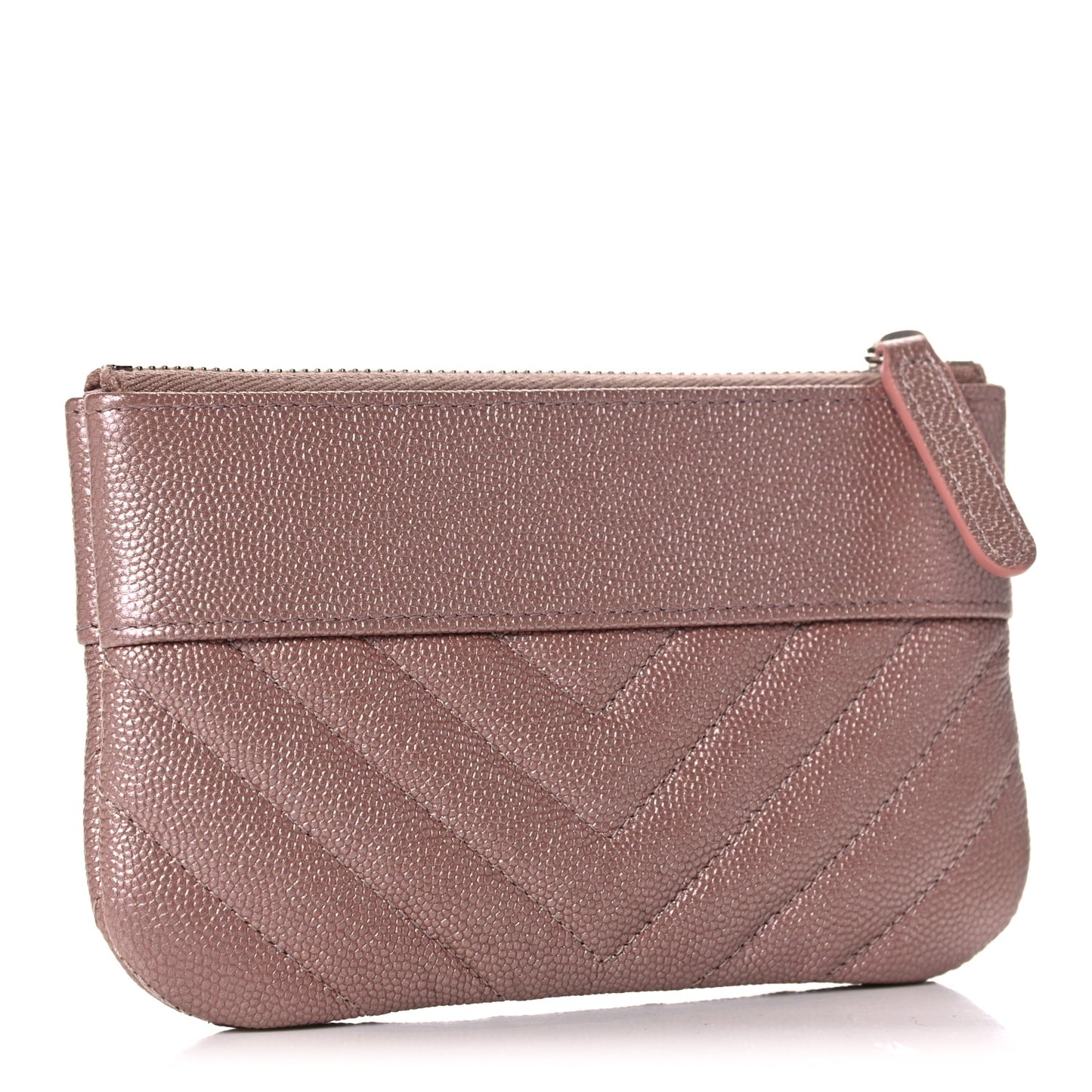 Metallic Caviar Chevron Quilted Small Vintage Mademoiselle Cosmetic Case Pink