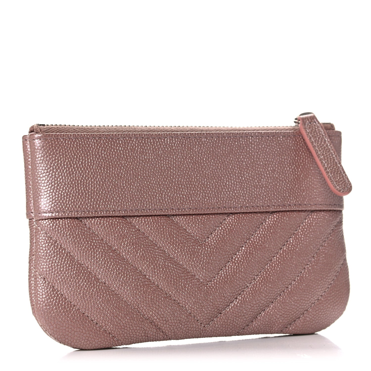 Chanel Metallic Caviar Chevron Quilted Small Vintage Mademoiselle Cosmetic Case Pink 3 of 10