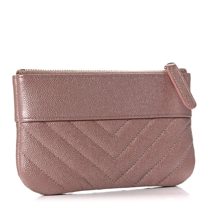 Chanel Metallic Caviar Chevron Quilted Small Vintage Mademoiselle Cosmetic Case Pink 3 of 10