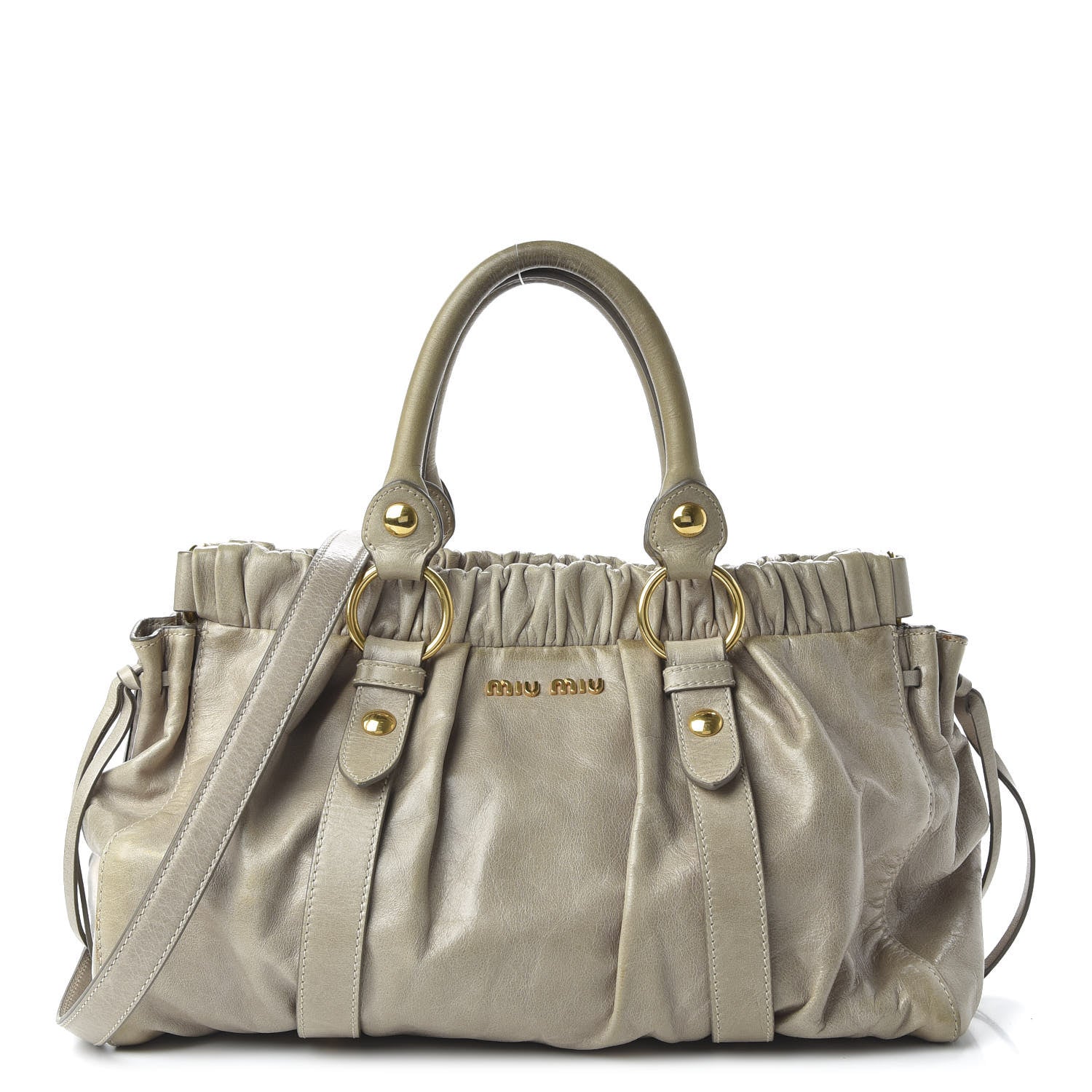 Miu Miu Vitello Lux Gathered Tote Pomice 1 of 10