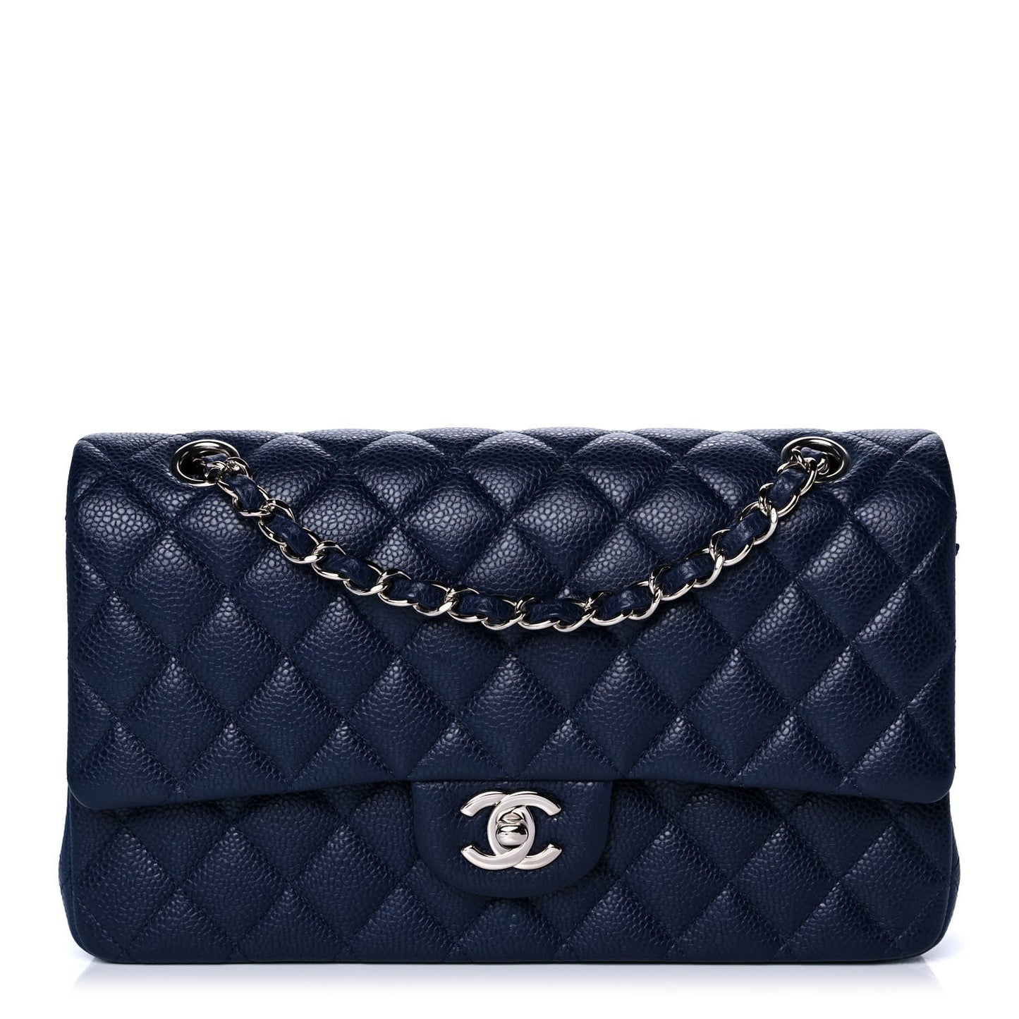 Caviar Quilted Medium Double Flap Navy