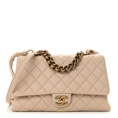 Chanel Shiny Sheepskin Quilted Large Trapezio Flap Beige 1 of 14