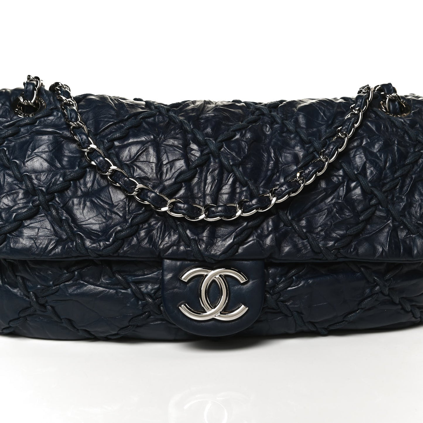Calfskin Ultra Stitch Oversize Flap Navy