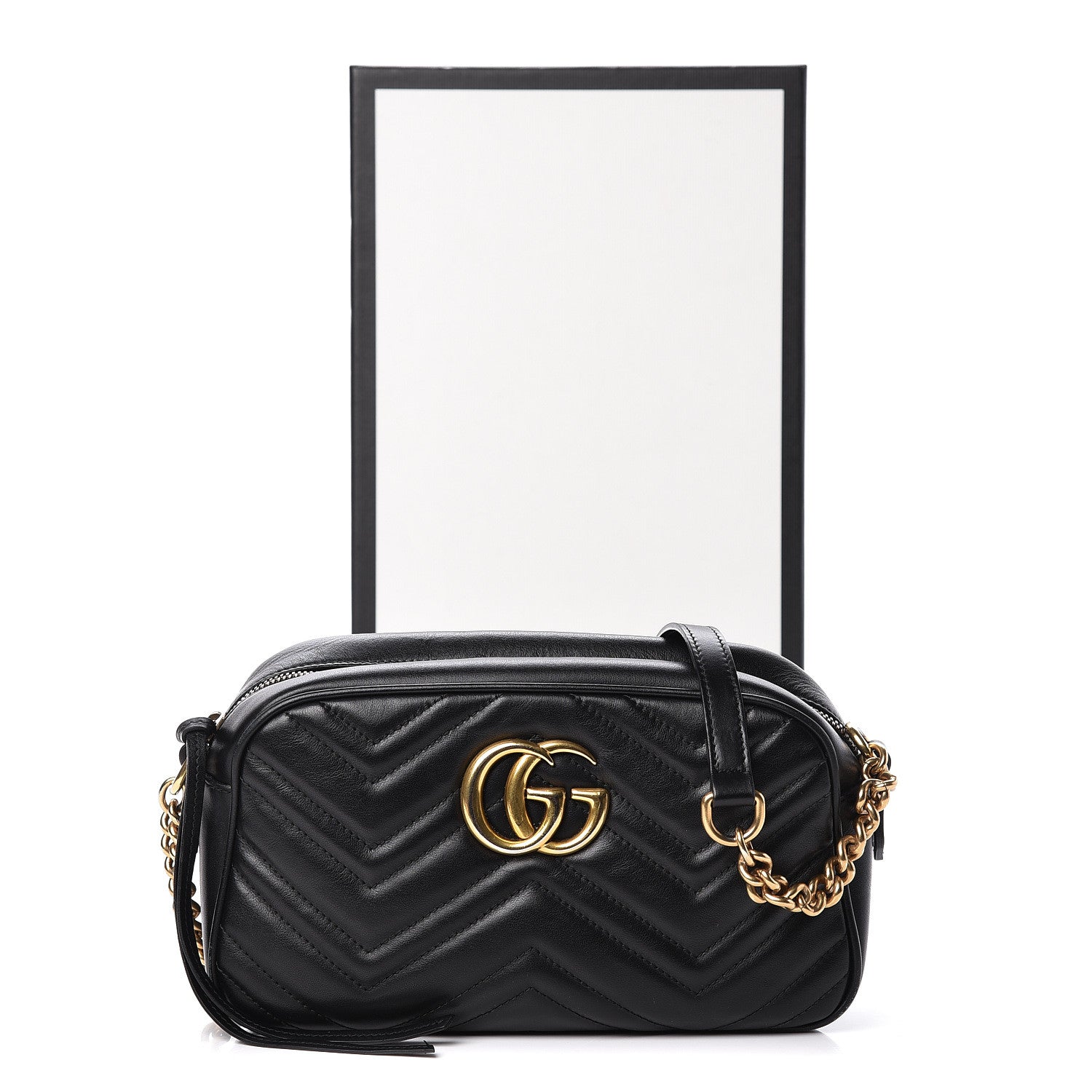 Gucci Calfskin Matelasse Small GG Marmont Chain Shoulder Bag Black 11 of 11