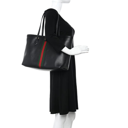 Gucci Textured Calfskin Web Medium Ophidia Shopping Tote Black 3 of 11