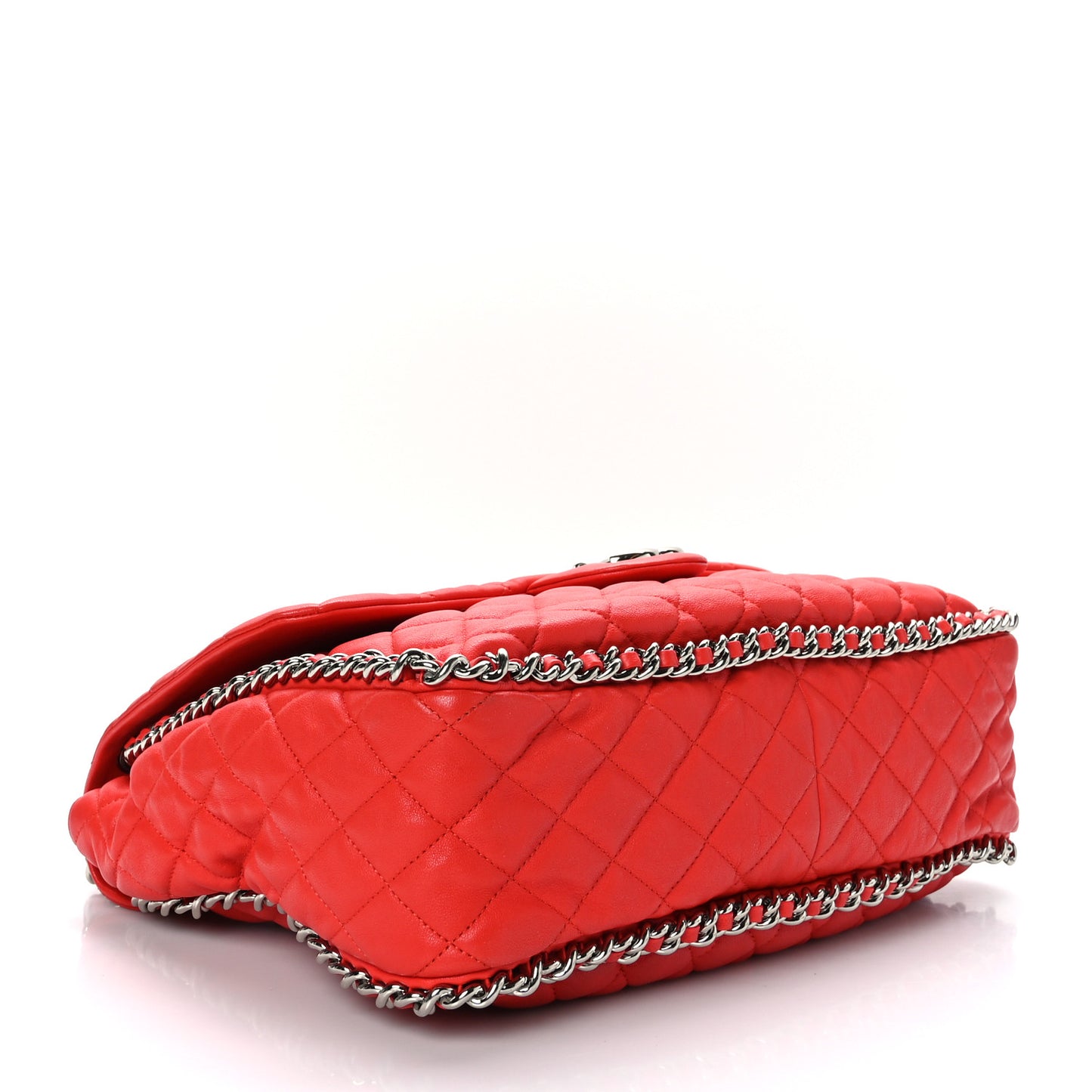 Washed Lambskin Quilted Maxi Chain Around Flap Red