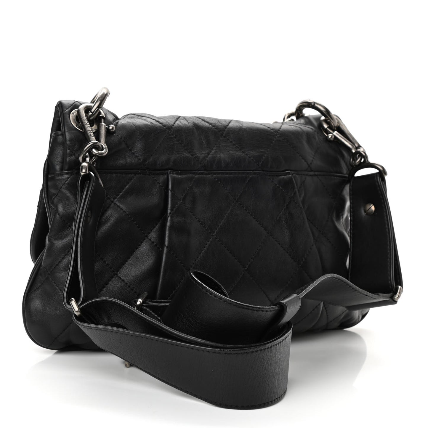 Calfskin Coco Pleats Messenger Flap Black