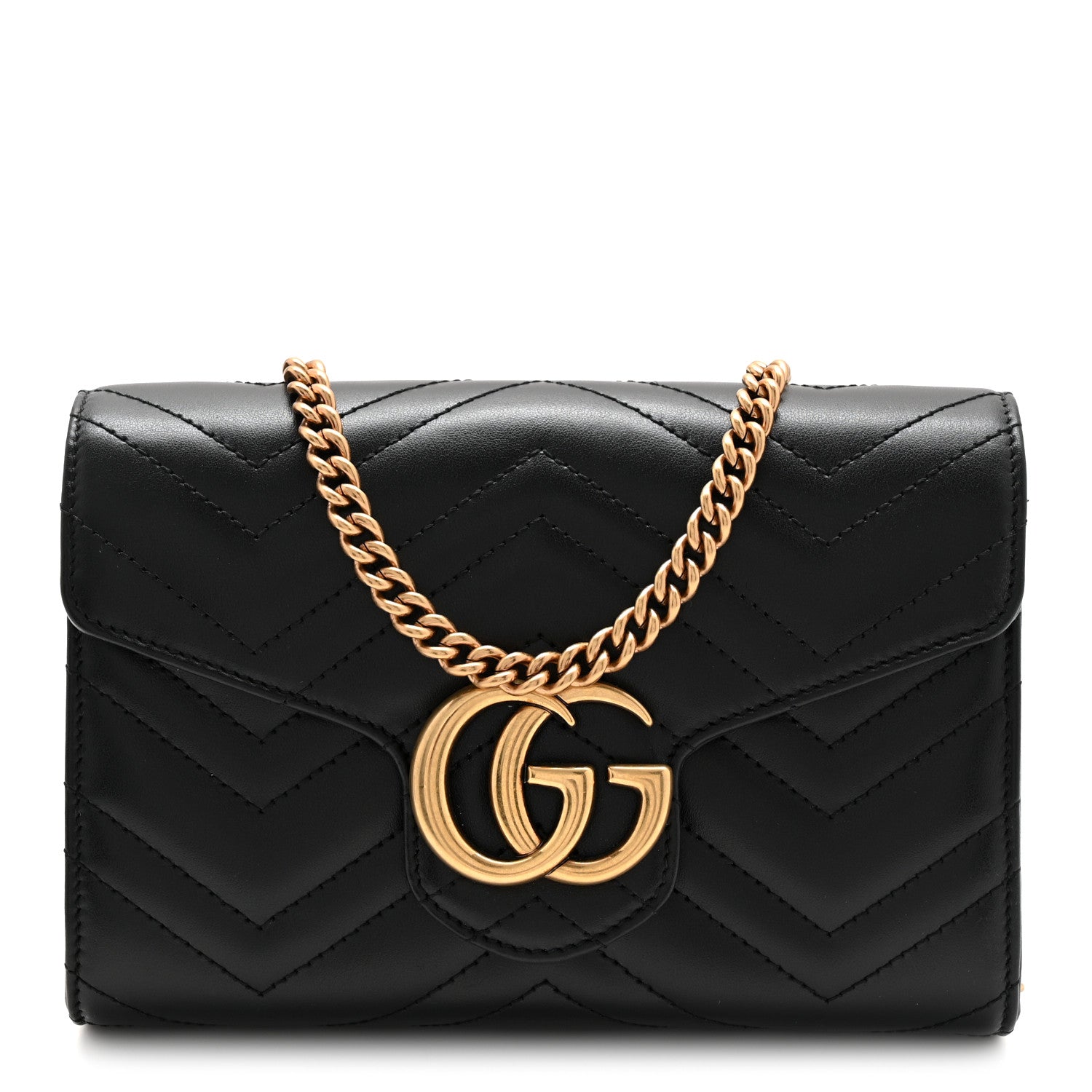 Gucci Calfskin Matelasse GG Marmont Chain Wallet Black 1 of 11