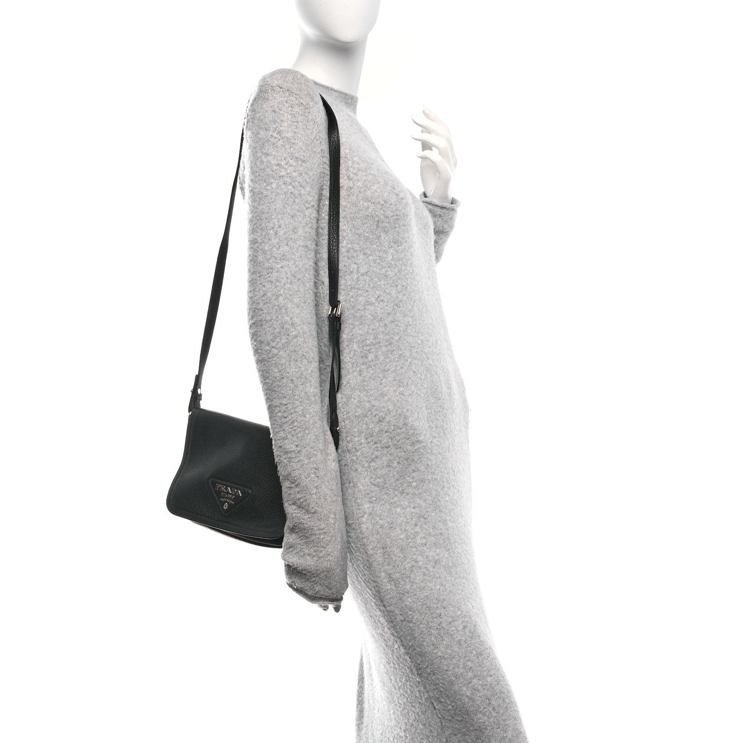 Prada Vitello Daino Flap Crossbody Bag Black 2 of 10