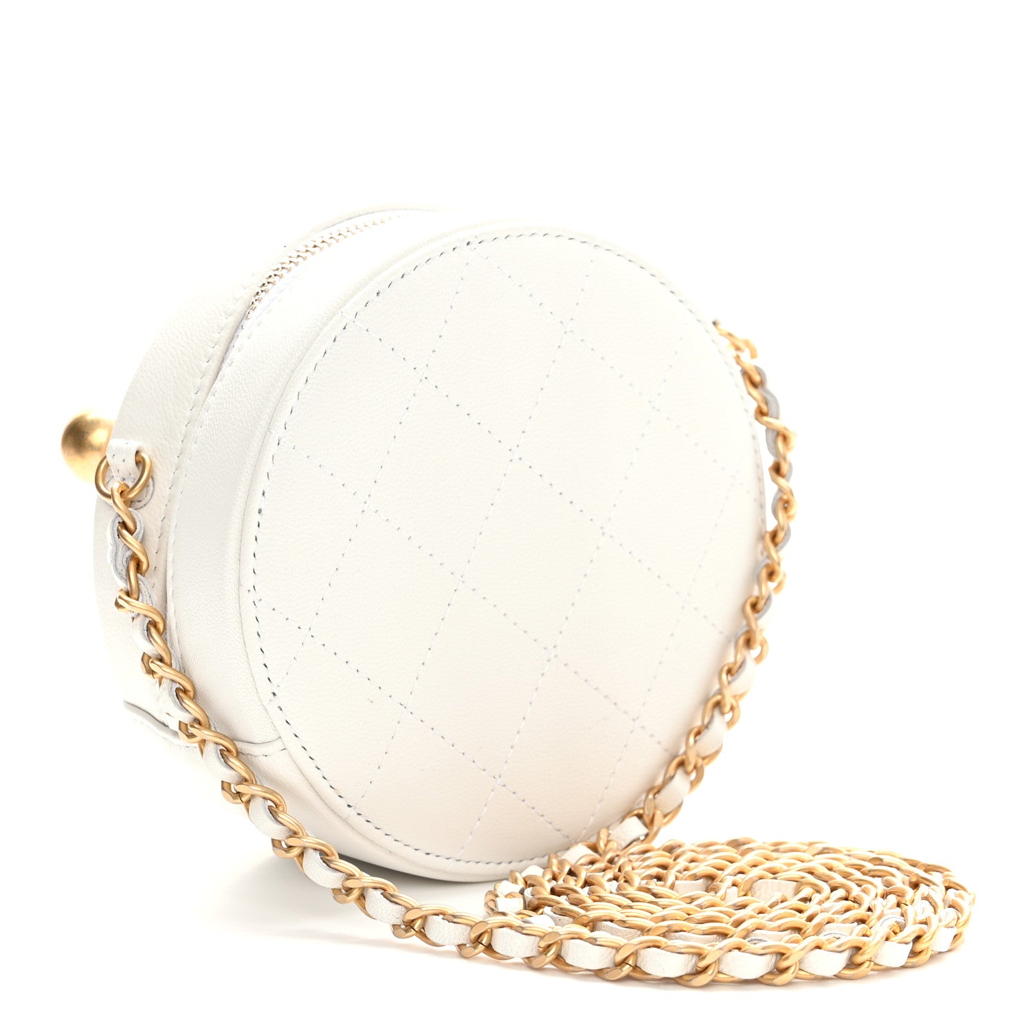 Chanel Lambskin Quilted Pearl Round Clutch With Chain White 2 of 11