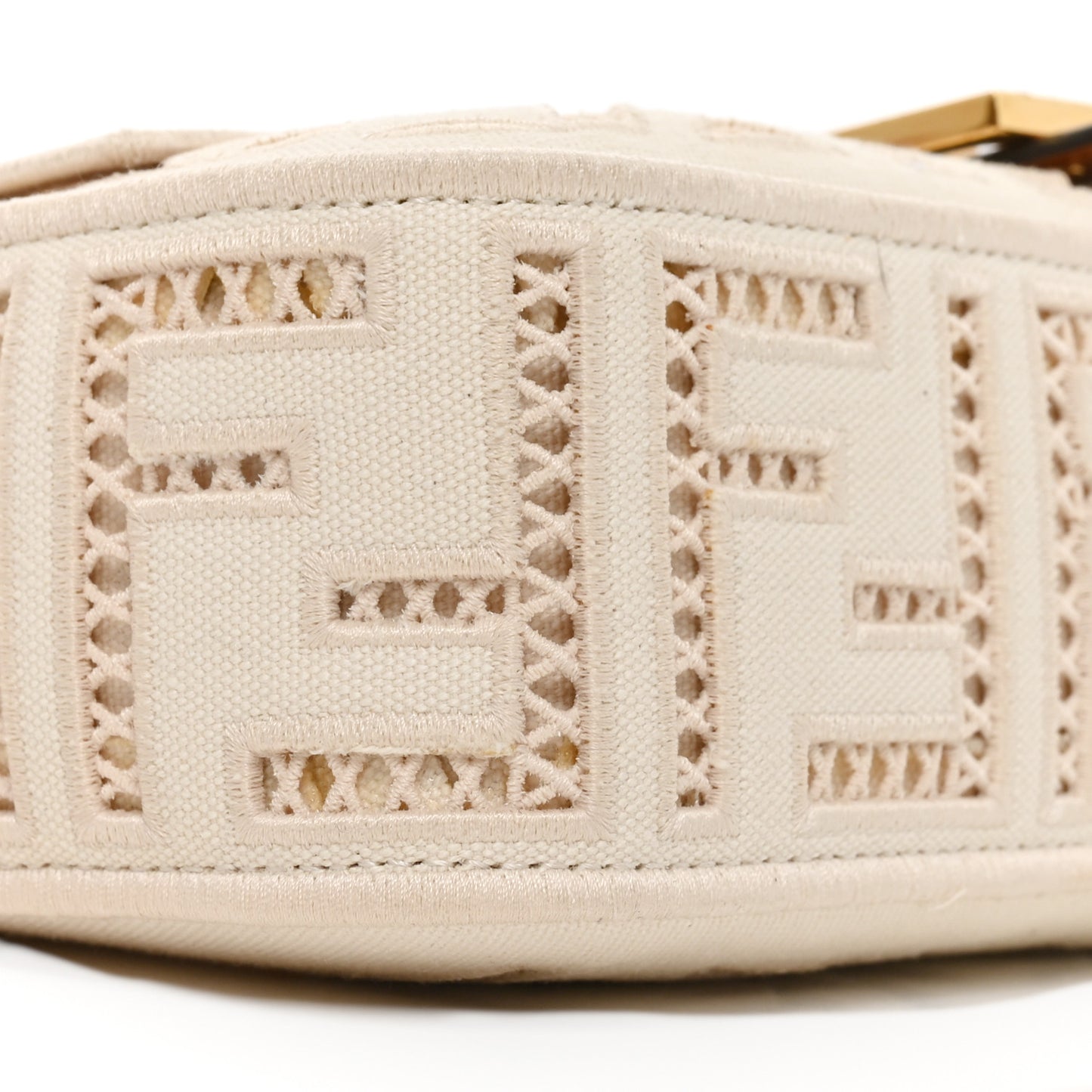 Canvas Cuoio Agata FF Ajour Embroidered Baguette Grezzo Cuoio