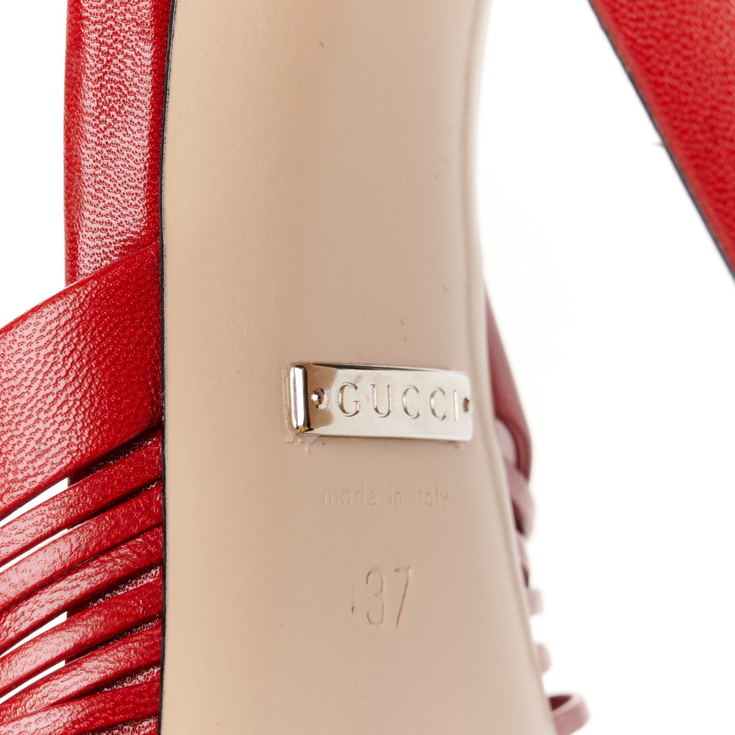 Gucci Nappa Crawford Knotted Strap Platform 37 Hibiscus Red 8 of 8